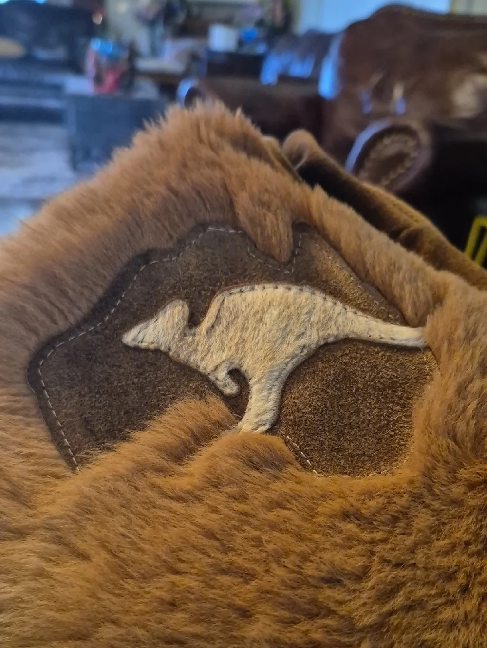 Suede & Fur Fringe Bag with Authentic Kangaroo Fur. decorative KangaPatch(#1996)